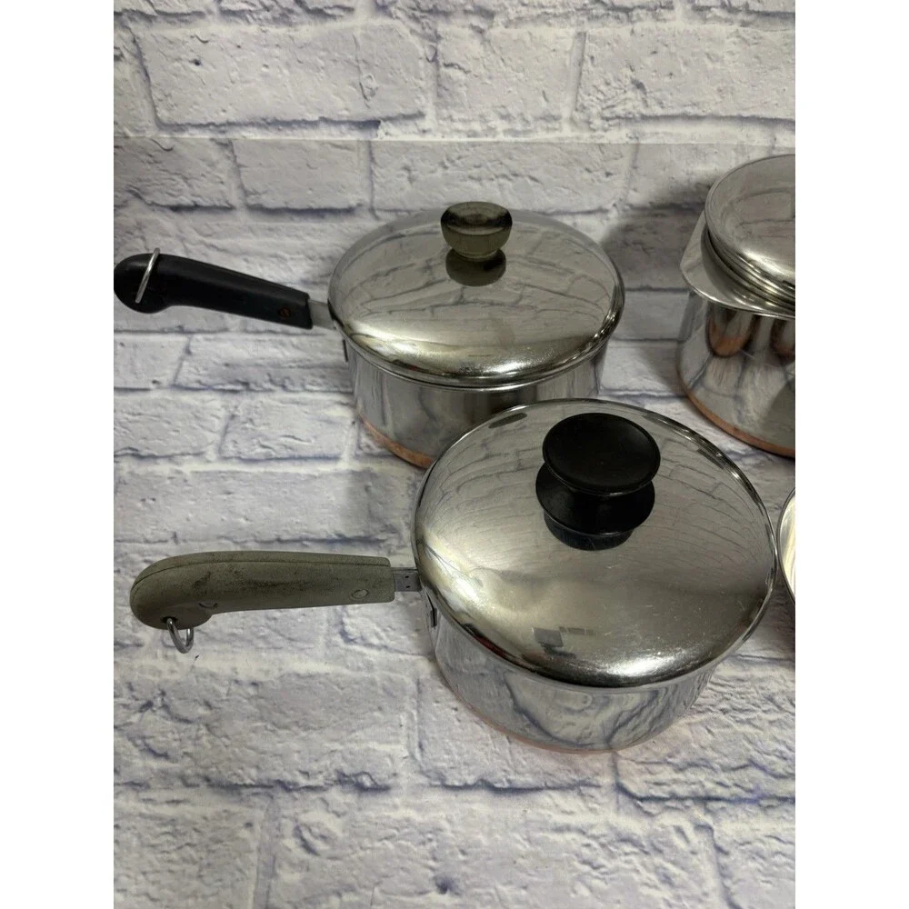 Revere Ware Set Saucepans Stockpot Lids 1801 Copper Bottom Pots Lids 9 Piece